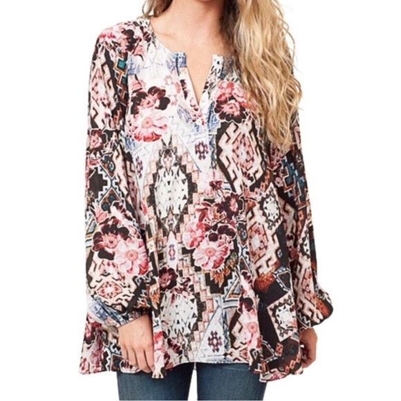 Show Me Your Mumu Jamie Tunic Mini Babydoll Dress XS Tribal Floral Mixed Print - Picture 1 of 9